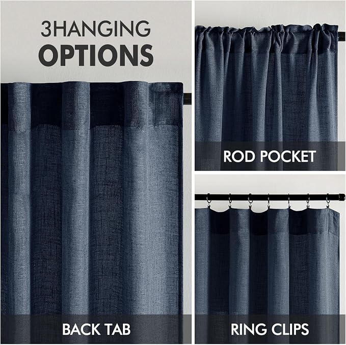 MIULEE Navy Blue Linen Curtains 96 Inch Length 2 Panels - Image 3