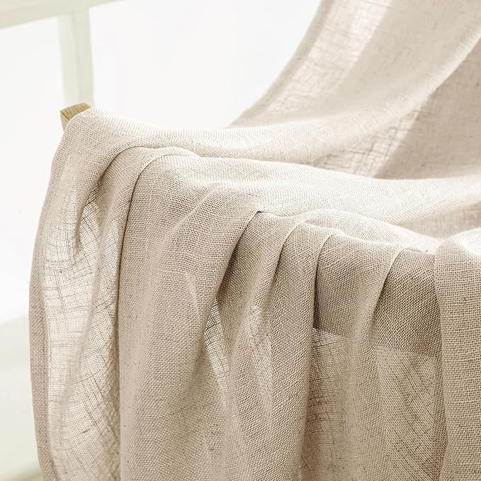 MIULEE Light Taupe Linen Curtains 90 Inch Long 2 Panels - Image 6
