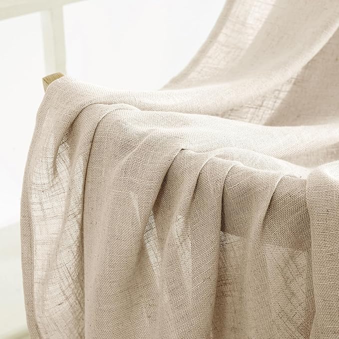 MIULEE Light Taupe Linen Curtains 63 Inch Length 2 Panels - Image 6