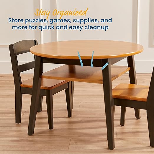 ECR4Kids Hideaway Table and Chair Set, Kids Furniture, Honey/Grey Wash, 3-Piece