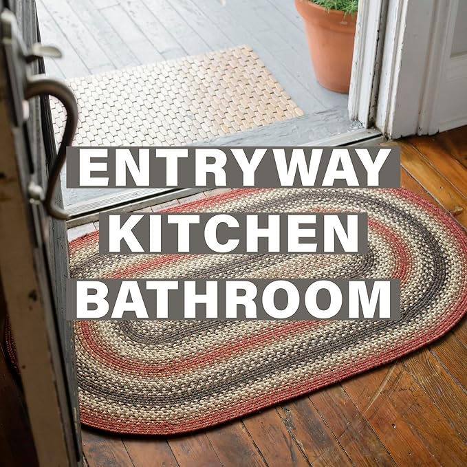 Homespice Chester Red Braided Rug, Enhance Your Home with Our 20x30 Small Accent Rug Kitchen, Bathroom, Entrway