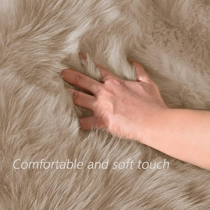 Latepis Light Brown Beige Living Room Rugs Faux Sheepskin Fur 5x7 Area Rugs - Image 4
