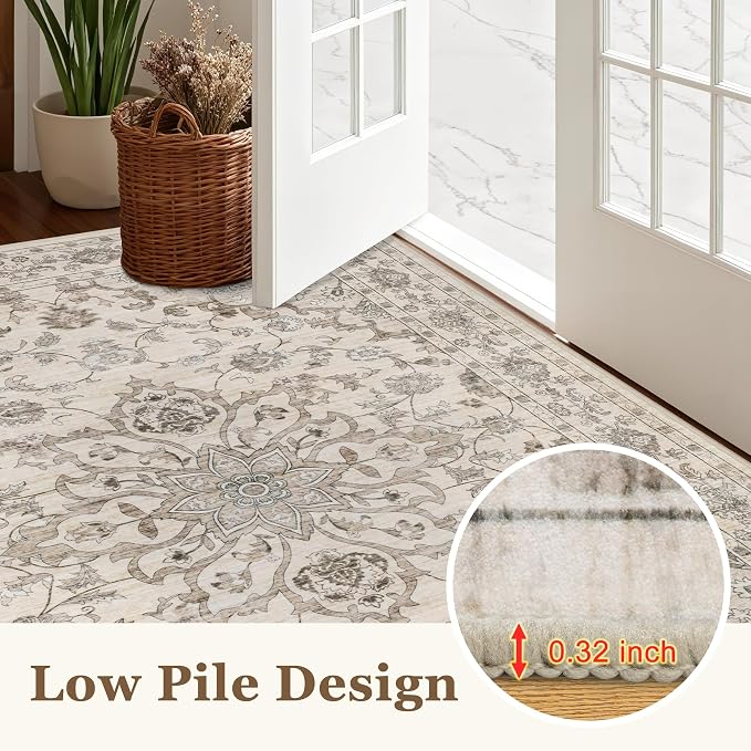 2x3 Area Rugs Living Room Rug: Washable Vintage Distressed Floral Rug No Slip - Image 9