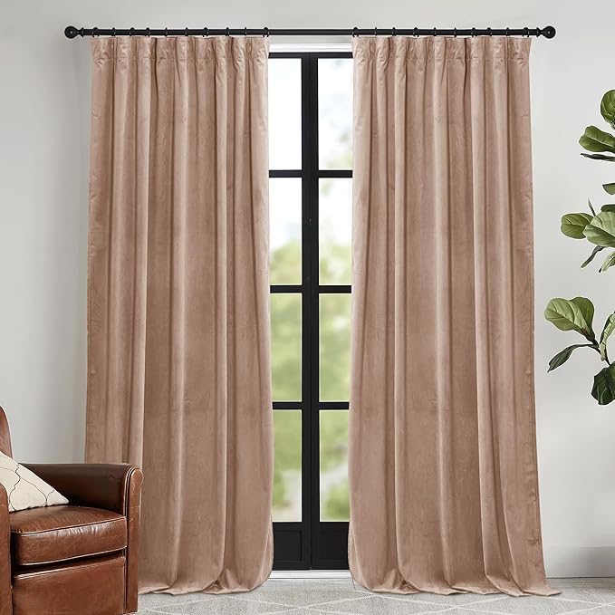 RYB HOME Blush Velvet Curtains 72 inches by RYBHOME