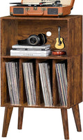 Lerliuo Record Player Stand, Brown Turntable Stand Holds up to 160 Albums, Mid-Century Vinyl Storage Cabinet Table with Solid Wood Legs, Record Player Holder Dispaly Shelf for Bedroom Living Room