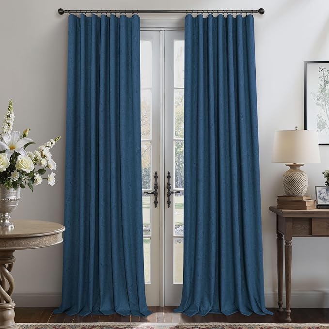 Navy Blue Black Out Curtains 63 Inch Long 2 Panel Burg Linen Textured Thermal - Image 8