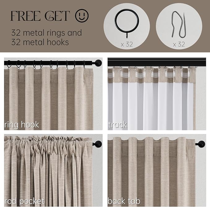 Topfinel Light Blocking Rustic 96 Inch Long Linen Curtains 2 Panel Set - Image 5