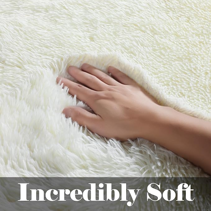 ONASAR Cream White Area Rugs 9x12 Living Room, Ivory Large Fluffy Shag Bedroom - Image 2