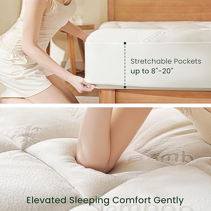 Love's cabin Twin Mattress Topper, Rayon Derived from Bamboo, 900 GSM Breathable Mattress Topper Pad, Thick Pillow Top Mattress Pad Stretches up with 8"-20" Deep Pocket(39"x75")