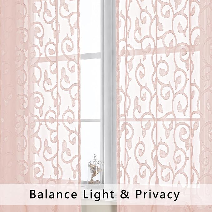 OWENIE Furman Extra Long Blush Pink Sheer Curtains 96 inches Long - Image 2