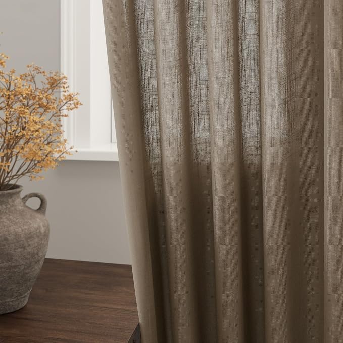 Nanspring Dark Taupe Semi Sheer Curtains 72 Inches Long 2 Panels Set - Image 2