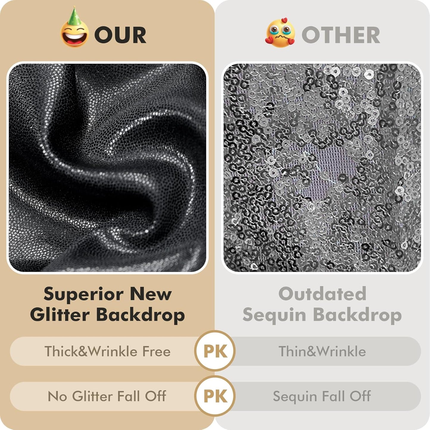 10ft x 10ft Black Glitter Sequin Backdrop Curtain for Parties, Wrinkle Free Sparking Backdrop Drapes, 2 Panels 5x10ft Shimmer Photo Back Drop Cloth for Wedding Birthday Photography Background