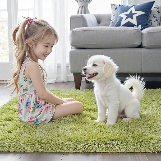 Green Grass Area Rugs for Bedroom, 3x5 Shag Fluffy Carpet, Fuzzy Furry Plush - Image 2