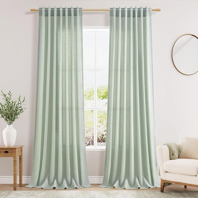 Nanspring Aqua Green Linen Curtains 102 Inches Long Rod Pocket Back Tab Drapes by Nanspring