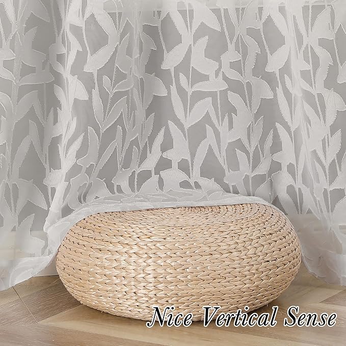 Lecloud Leia 2 Panels Sheer Ivory Curtain 54 Inch Length, Light Reducing - Image 3