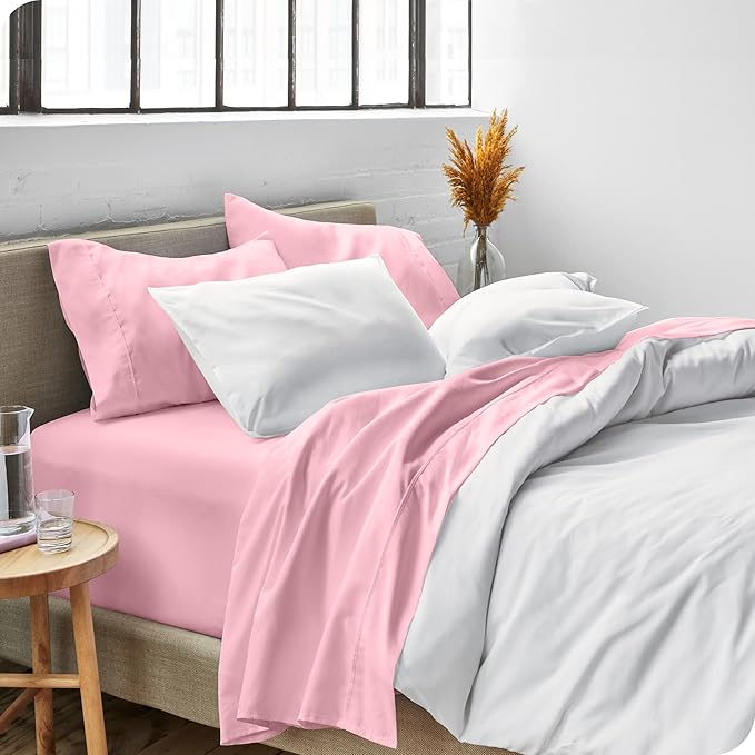 Bare Home Full Sheet Set - Luxury 1800 Ultra-Soft Microfiber Full Bed Sheets - Double Brushed - Deep Pockets - Easy Fit - 4 Piece Set - Bedding Sheets & Pillowcases (Full, Light Pink)