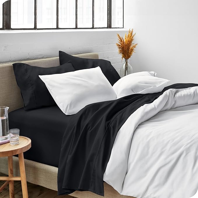 Bare Home Short Queen Sheet Set - 1800 Ultra-Soft Microfiber - Double Brushed - Deep Pockets - Easy Fit - 4 Piece Set - Bed Sheets (Short Queen, Black)