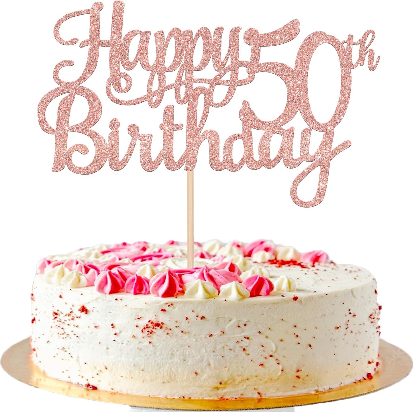 1 PCS Happy 50th Birthday Cake Topper Glitter Cheers to 50 Years Birthday Cake Pick 50 Fabulous Cake Decoration for Happy 50th Birthday Anniversary Party Decorations Supplies Rose Gold