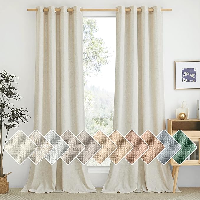 NICETOWN Natural Linen Curtains 84 inch Long 2 Panels Set, Grommet Top Thick by NICETOWN
