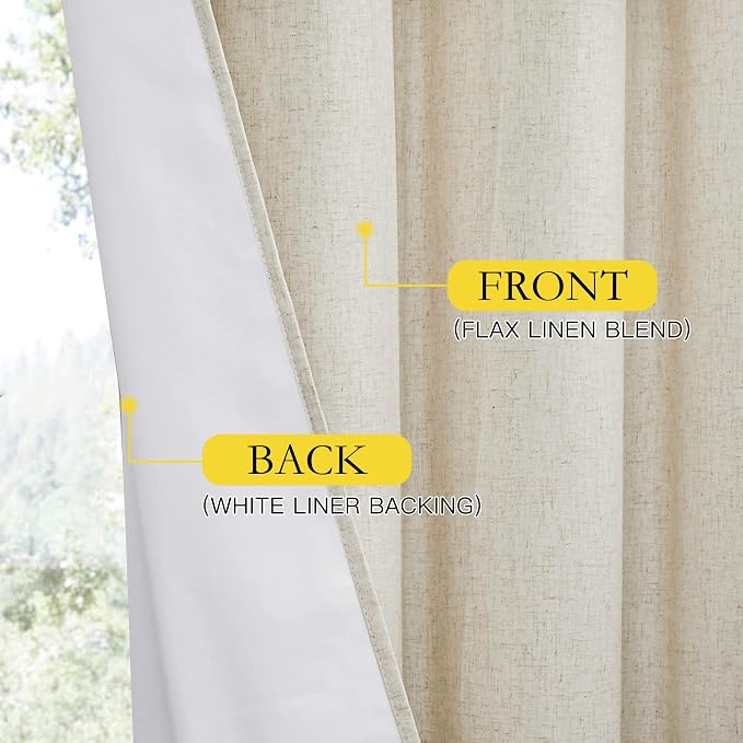 NICETOWN Natural Full Blackout Boho-Chic Linen Curtains 90 inch Long 2 Panels - Image 7