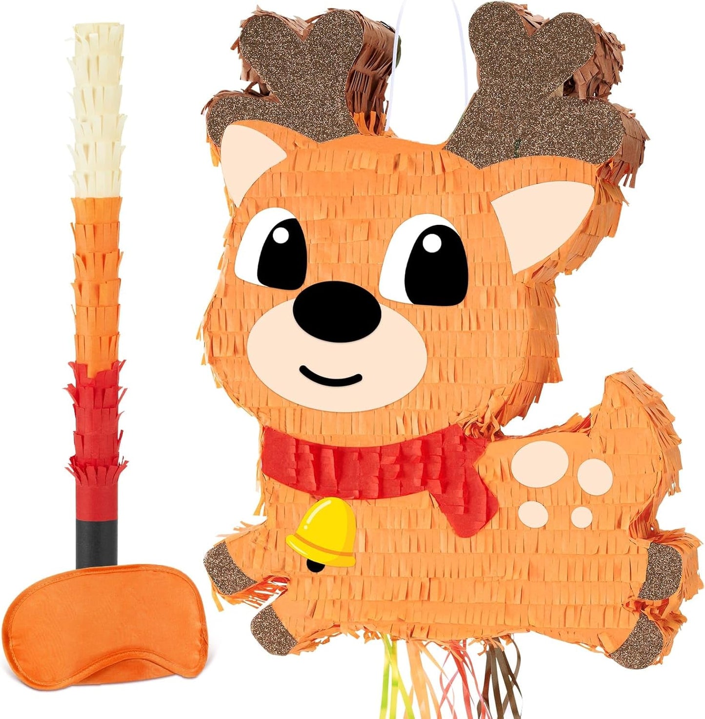 WERNNSAI Christmas Reindeer Pinata - Christmas Elk Decorations Xmas Reindeer Party Games for Kids Merry Xmas Decorations Indoor Outdoor Festival Carnival Party Supply Xmas Pinata with Blindfold Bat