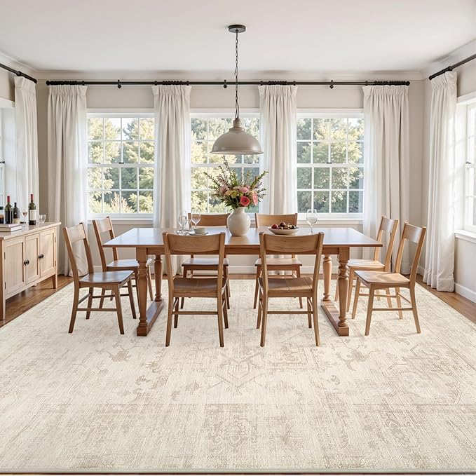 8x10 Area Rugs for Living Room: Vintage Boho Neutral Washable Rug Indoor Soft - Image 3