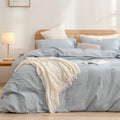 BESTOUCH Duvet Cover Set 100% Washed Cotton Linen Feel Super Soft Comfortable Chic Lightweight 3 PCs Home Bedding Set Cornflower Blue Queen