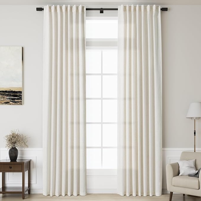 Cream Linen Curtains 133 Inches Long by Nanspring