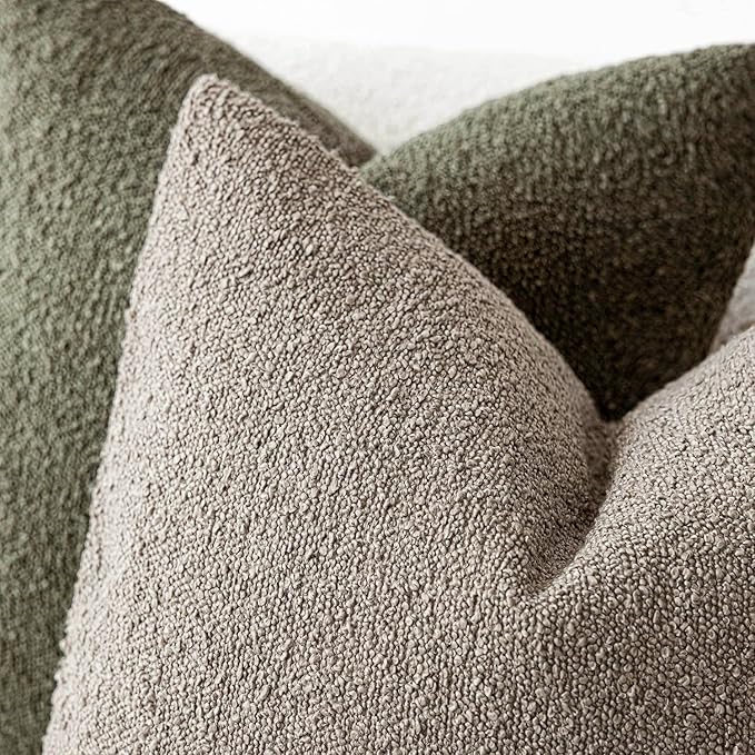 Foindtower Set of 2, Decorative Textured Boucle Throw Pillow Covers Accent Solid Pillow Cases Neutral Soft Cozy Couch Cushion Case for Chair Sofa Bedroom Living Room Home Decor 26x26 Inch Light Taupe