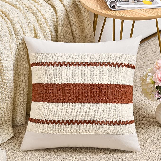 Fancy Homi Set of 1 Rust Boho Euro Decorative Throw Pillow Covers 26x26 Inch by Fancy+Homi