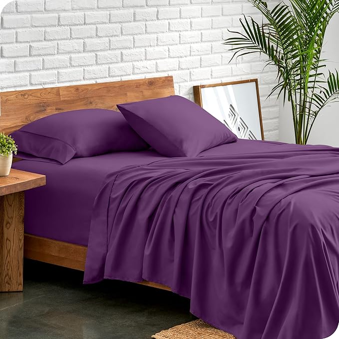 Bare Home Queen Sheet Set - Luxury 1800 Ultra-Soft Microfiber Queen Bed Sheets - Double Brushed - Deep Pockets - Easy Fit - 4 Piece Set - Bedding Sheets & Pillowcases (Queen, Plum)