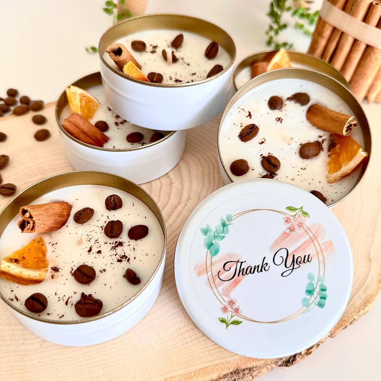 Coffee Scented Soy Wax Candle Favors with Hand-Placed Orange and Cinnamon Stick - Handmade Gift Set for Wedding Guest - Bridal Shower Baby Shower Birthday (70 Pieces)