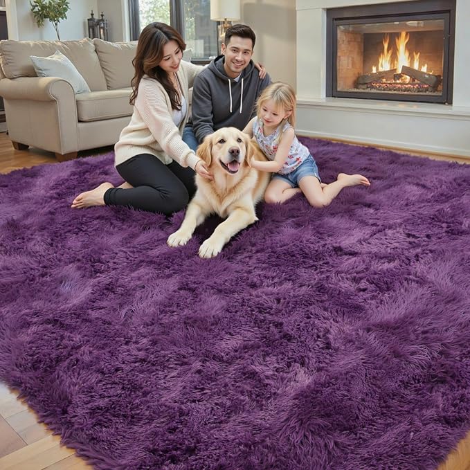 Area Rugs 9x12 Living Room, Shaggy Carpet Soft Plush Furry Bedside Rug Large - Image 2