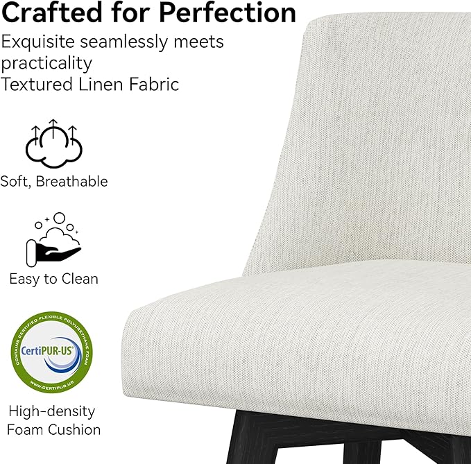 Counter Height Bar Stools Set of 4, Modern Swivel Barstools with Back and Wood Legs, Linen Fabric Upholstered Bar Chairs, 26" H Kitchen Counter Stools, Kitchen Island Home Bar, Ivory