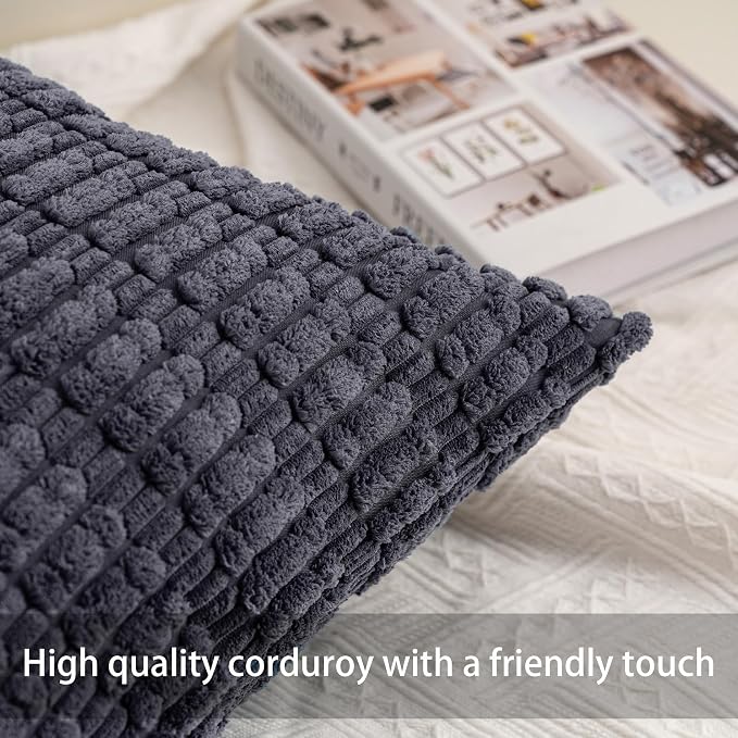 Pack of 2 Corduroy Decorative Throw Pillow Covers 12x24 Inch Soft Striped - Image 2