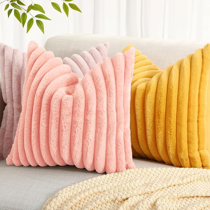 decorUhome Summer Cozy Faux Fur Throw Pillow Covers 20x20 Set of 2 Decorative - Image 7