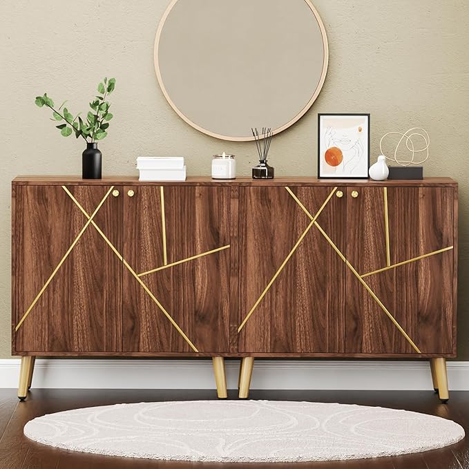 Storage Cabinet, Free Standing Buffet Cabinet, Morden Sideboard and Buffet Storage, Wood Accent Cabinet for Living Room, Hallway, Entryway (2, Brown)