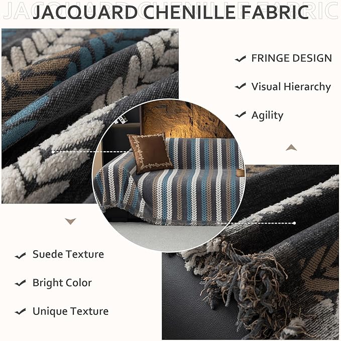 STACYPIK Modern Jacquard Sofa Cover for Pets, Washable Boho Couch Cover for 2 Cushion Couch, Non Slip Chenille Couch Slipcover for Living Room, Furniture Protector Tassels Loveseat Cover-71X118IN