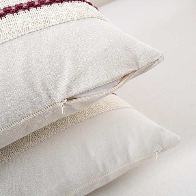 Fancy Homi Set of 1 Burgundy Boho Euro Decorative Throw Pillow Covers 26x26 Inch - Image 3