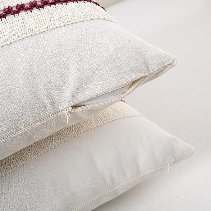 Fancy Homi Set of 1 Burgundy Boho Decorative Throw Pillow Covers 16x16 Inch - Image 3
