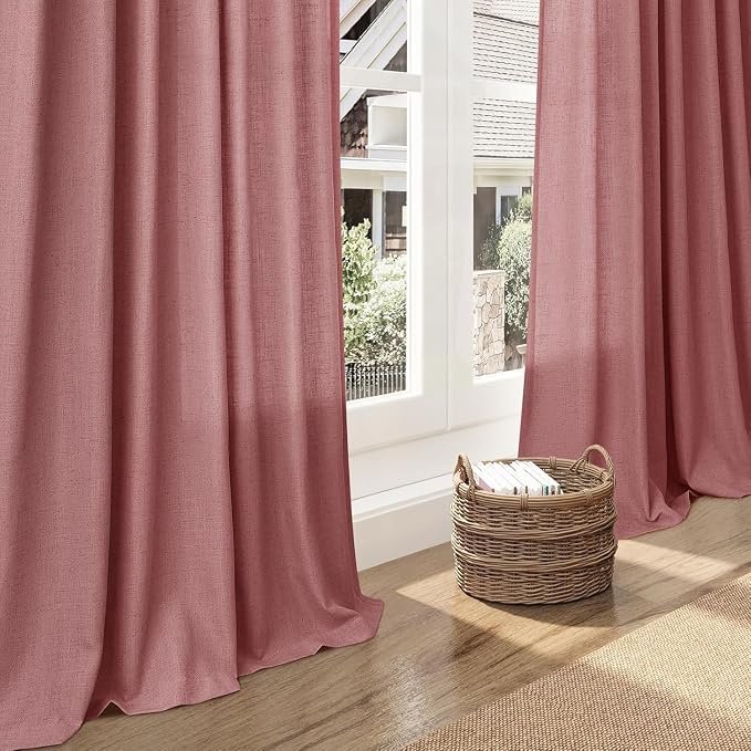 Canyon Rose Linen Curtains for Living Room 105 Inches Long Light Filtering Semi - Image 5