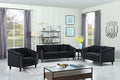Sectional Sofa Set, Microfiber Chesterfield Upholstered Sofas Loveseat Couch Chair Sets with Style Button Tufted, Scroll Arms and Nailhead for Living Room, Office, Apartment-Black,3PCS