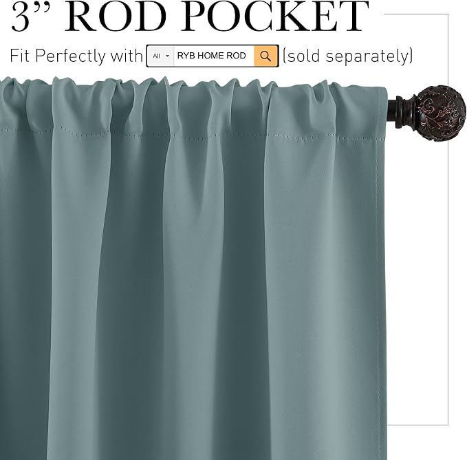 RYB HOME Blackout Privacy Bathroom Window Curtains, Short Thermal Insulated - Image 2