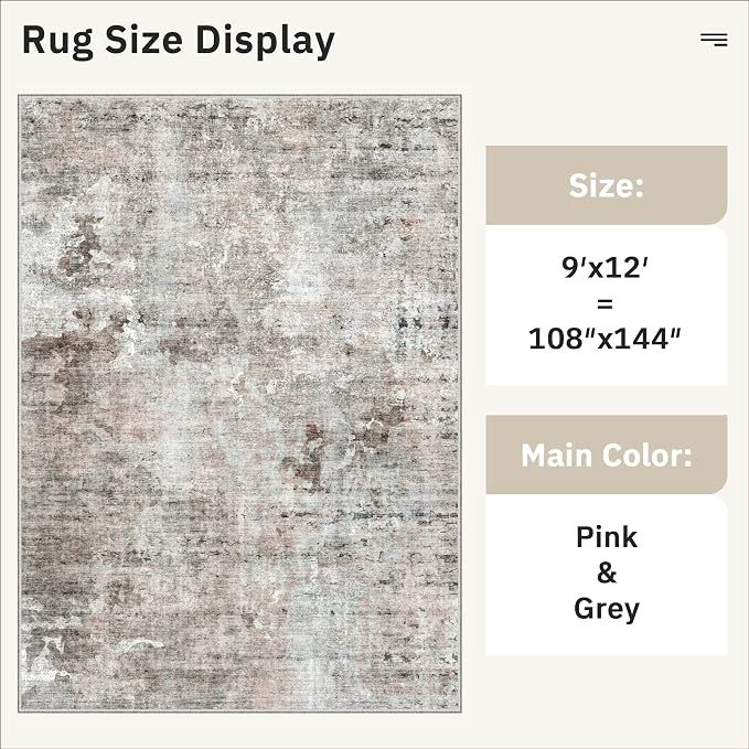 Soalmost 9x12 Area Rugs for Living Room, Non Slip Machine Washable Vintage Rugs - Image 5