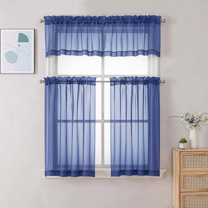 Gwine Royal Blue Valances for Windows, Small Light Filtering Rod Pocket Cafe - Image 2