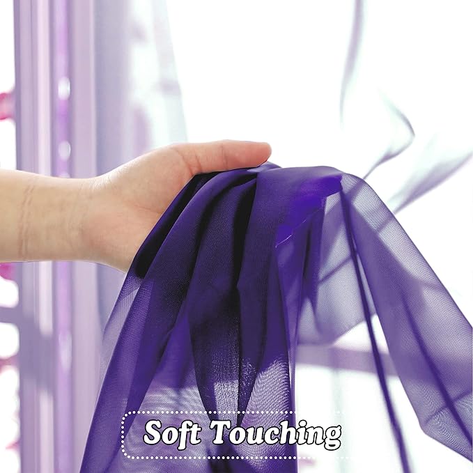 OVZME Purple Sheer Curtains 45 Inches Long 2 Panels, Light Filtering Sheer - Image 2