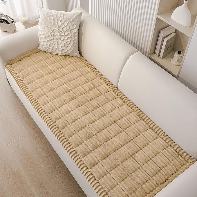Smiry Couch Cover for Dogs Washable, Non Slip Fuzzy Pet Couch Covers for 3 Cushion Sofa Pet Friendly, Thick Soft Sofa Slipcovers Cushion Protector (Camel, 27.6" x 59")