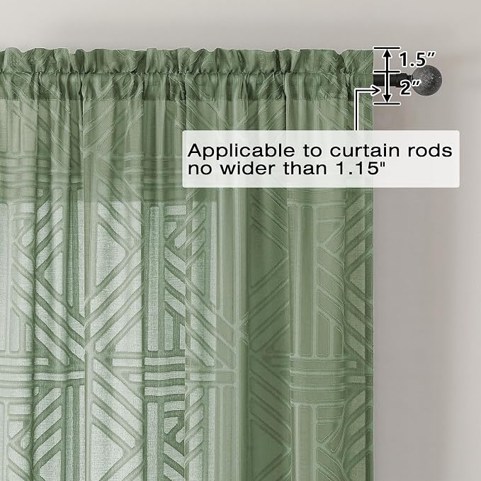 Simplebrand Sage Green Semi Sheer Curtains 54 Inch Length 2 Panels, Geometric - Image 4