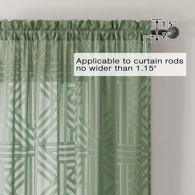 Simplebrand Sage Green Semi Sheer Curtains 63 Inch Length 2 Panels, Light - Image 4