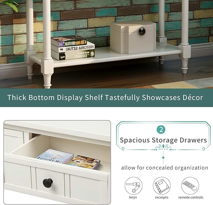 Merax Classic Wood Narrow Console Table with Drawers and Bottom Shelf for Entryway Hallway Front Door Ivory